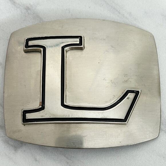 L Letter Initial Monogram Silver Tone Belt Buckle - Picture 8 of 14